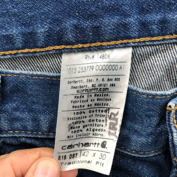 Carhartt Mens Workwear Jeans Size 42x30 B18 DST Traditional Fit Irregular Blue - Picture 3 of 16